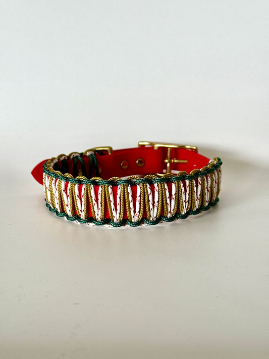 Christmas Woof - Collier Biothane Rouge